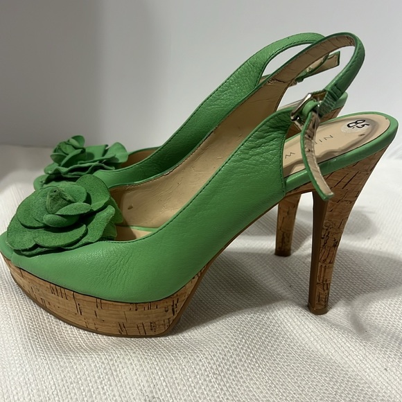 Nine West Green Leather Sling Back Heels 8.5 - Picture 7 of 7
